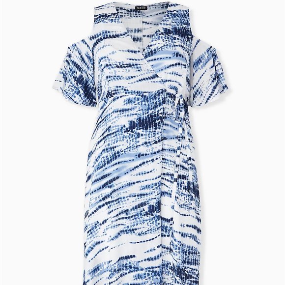 torrid Dresses & Skirts - NWT Plus Torrid Blue-White Gauze Wrap Midi Dress 28